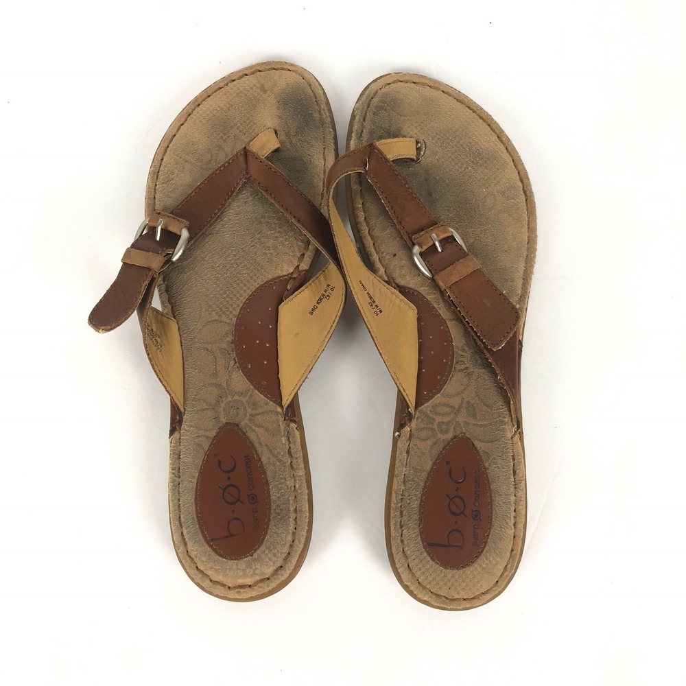 Born Concept Boc Women's Thong Flip Flop Sandals Leather Brown Size 10 Flats